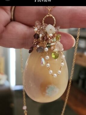 Flower Agate/gemstone & Pearl Pendant & earring Set